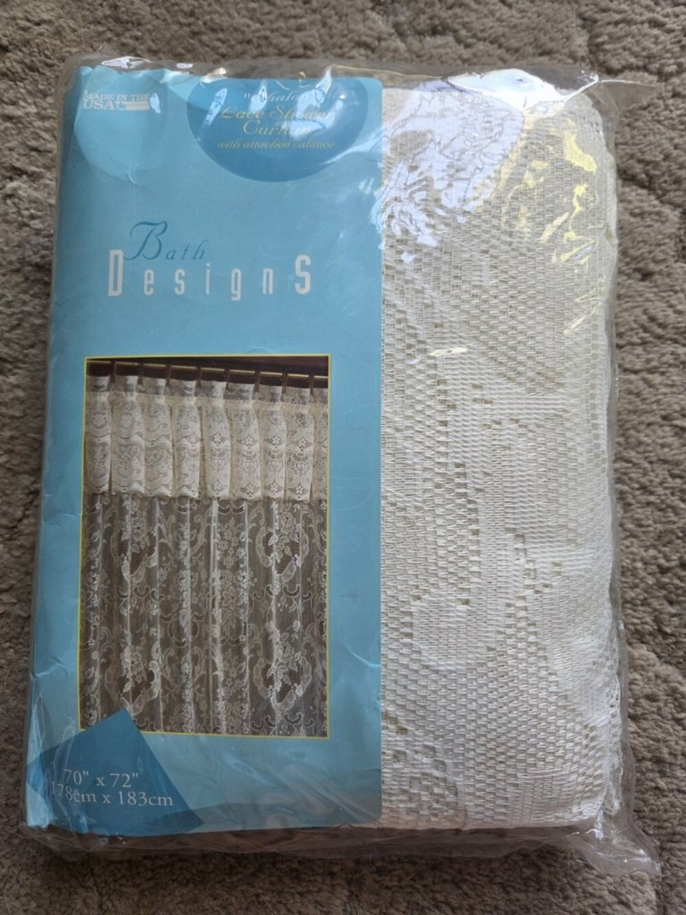 New Vintage Lace Shower Curtain Cream Lace with Valance 70x72